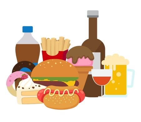 Fast food e bebidas alcoólicas em excesso.